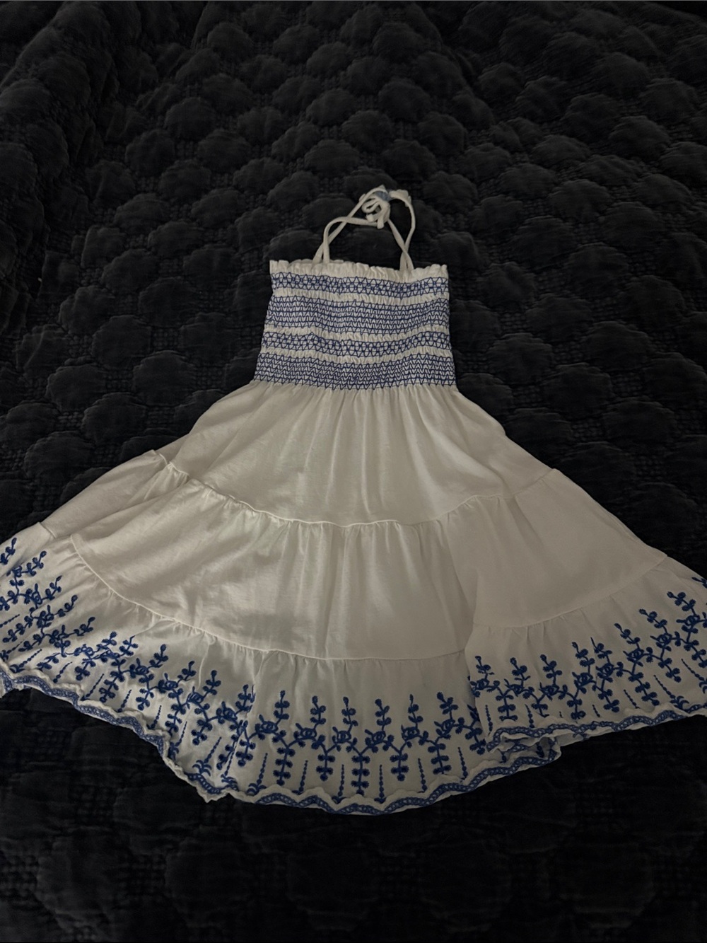 Polo by Ralph Lauren White Halter Dress with Blue Embroidery